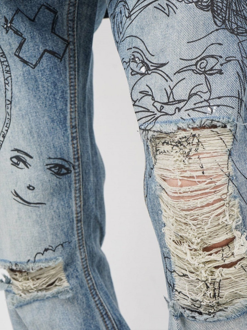 Bleu  Jean Aelfric Eden Cartoon Pattern Graffiti - RSG-8009466